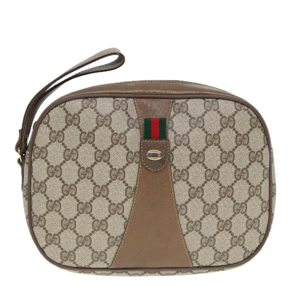 GUCCI GG Supreme Web Sherry Line Clutch Bag PVC Beige Red 89 01 034 Auth bs18626