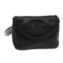 CHANEL COCO Mark Chain Waist bag Lamb Skin Black Gold CC Auth bs18653-1