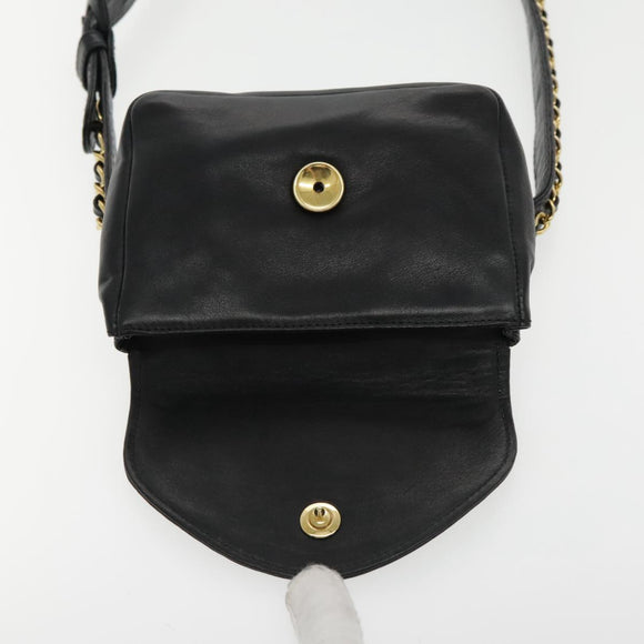 CHANEL COCO Mark Chain Waist bag Lamb Skin Black Gold CC Auth bs18653
