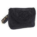 CHANEL COCO Mark Chain Waist bag Lamb Skin Black Gold CC Auth bs18653-1