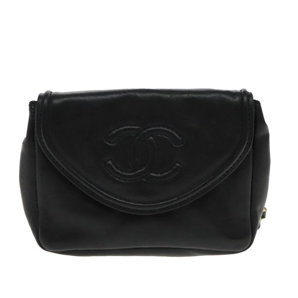 CHANEL COCO Mark Chain Waist bag Lamb Skin Black Gold CC Auth bs18653