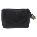 CHANEL COCO Mark Chain Waist bag Lamb Skin Black Gold CC Auth bs18653-2