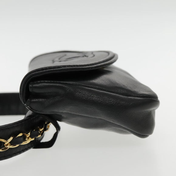 CHANEL COCO Mark Chain Waist bag Lamb Skin Black Gold CC Auth bs18653