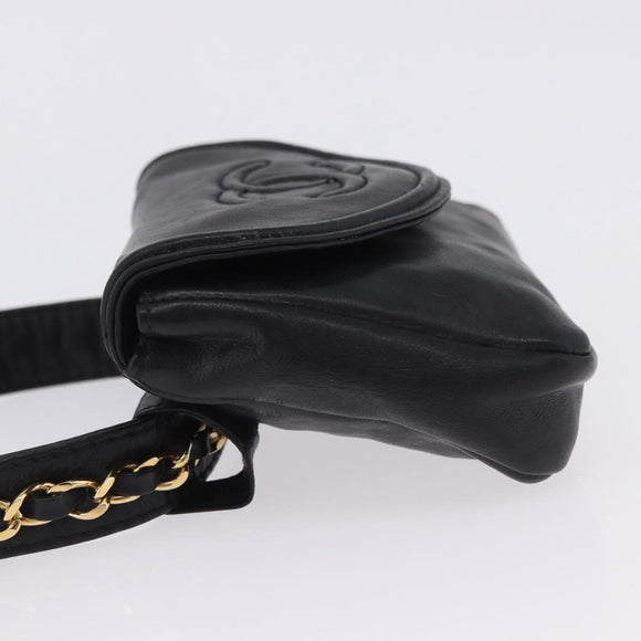 CHANEL COCO Mark Chain Waist bag Lamb Skin Black Gold CC Auth bs18653