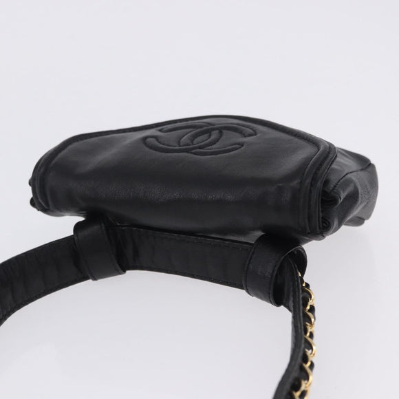 CHANEL COCO Mark Chain Waist bag Lamb Skin Black Gold CC Auth bs18653