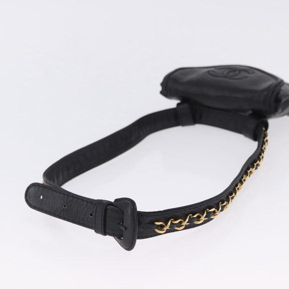 CHANEL COCO Mark Chain Waist bag Lamb Skin Black Gold CC Auth bs18653