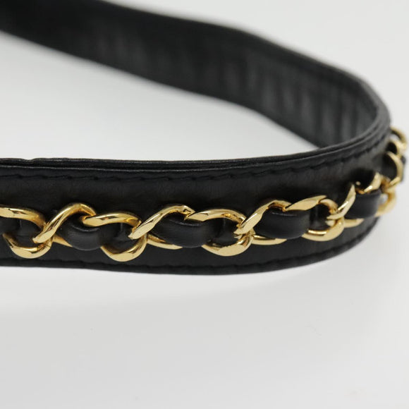 CHANEL COCO Mark Chain Waist bag Lamb Skin Black Gold CC Auth bs18653