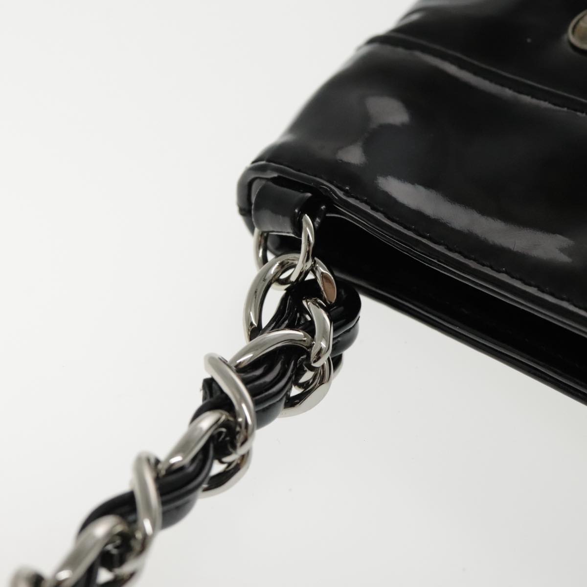 CHANEL Matelasse Chain Shoulder Bag Patent leather Black Silver CC Auth bs18654