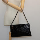 CHANEL Matelasse Chain Shoulder Bag Patent leather Black Silver CC Auth bs18654-23