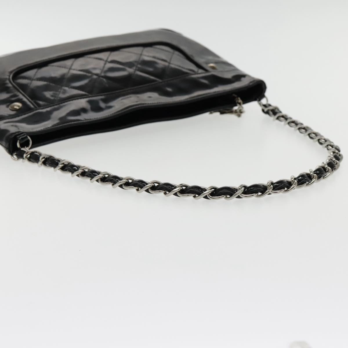 CHANEL Matelasse Chain Shoulder Bag Patent leather Black Silver CC Auth bs18654