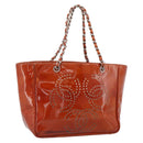 CHANEL Triple Coco Chain Tote Bag Patent leather Orange Silver CC Auth bs18659-1