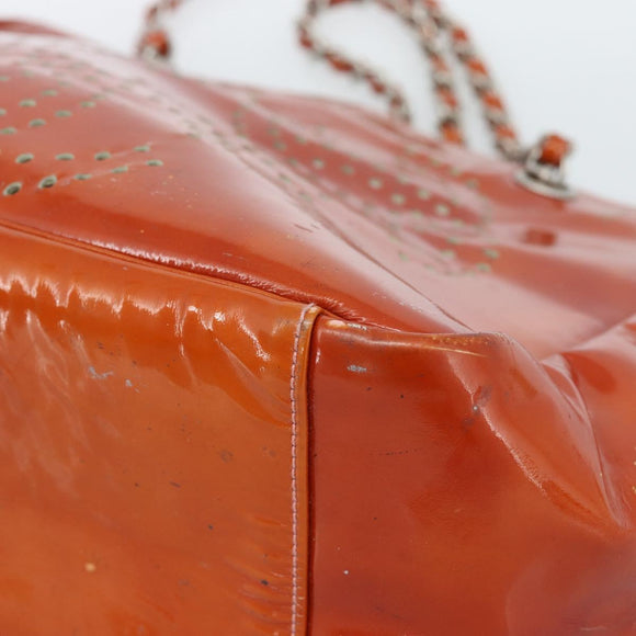 CHANEL Triple Coco Chain Tote Bag Patent leather Orange Silver CC Auth bs18659