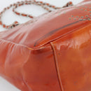 CHANEL Triple Coco Chain Tote Bag Patent leather Orange Silver CC Auth bs18659-10