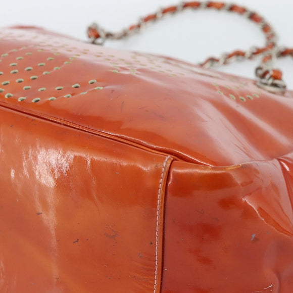 CHANEL Triple Coco Chain Tote Bag Patent leather Orange Silver CC Auth bs18659