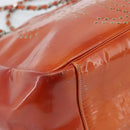 CHANEL Triple Coco Chain Tote Bag Patent leather Orange Silver CC Auth bs18659-18