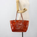 CHANEL Triple Coco Chain Tote Bag Patent leather Orange Silver CC Auth bs18659-24