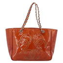CHANEL Triple Coco Chain Tote Bag Patent leather Orange Silver CC Auth bs18659-2