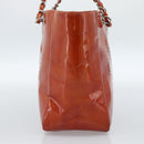 CHANEL Triple Coco Chain Tote Bag Patent leather Orange Silver CC Auth bs18659-3