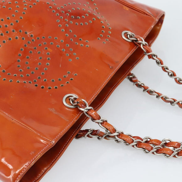 CHANEL Triple Coco Chain Tote Bag Patent leather Orange Silver CC Auth bs18659
