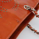 CHANEL Triple Coco Chain Tote Bag Patent leather Orange Silver CC Auth bs18659-5