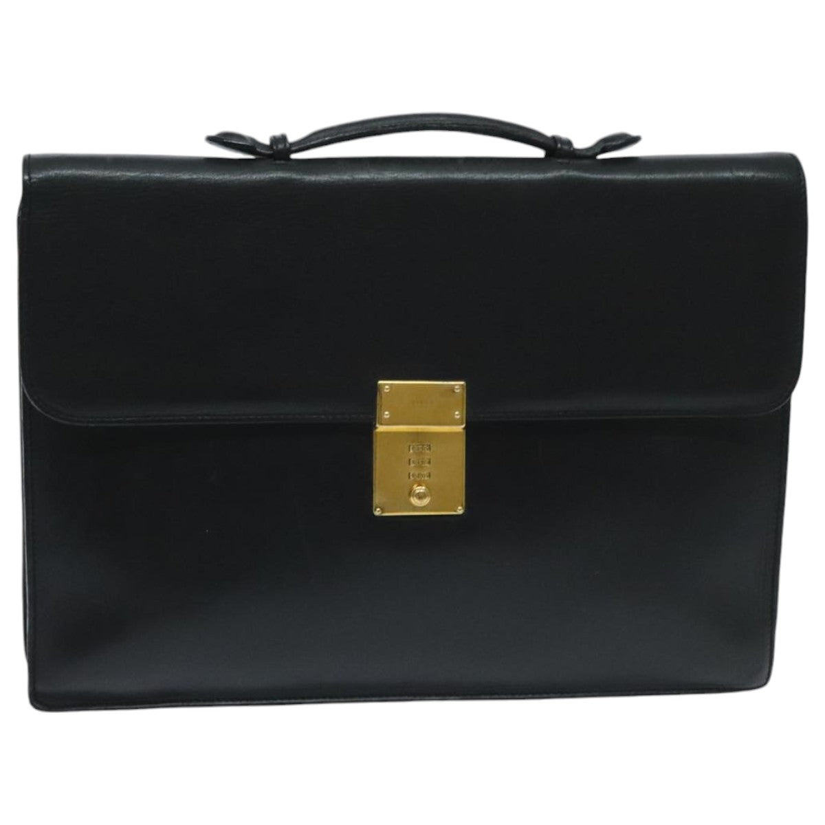 GUCCI Briefcase Leather Black Gold Auth bs18662