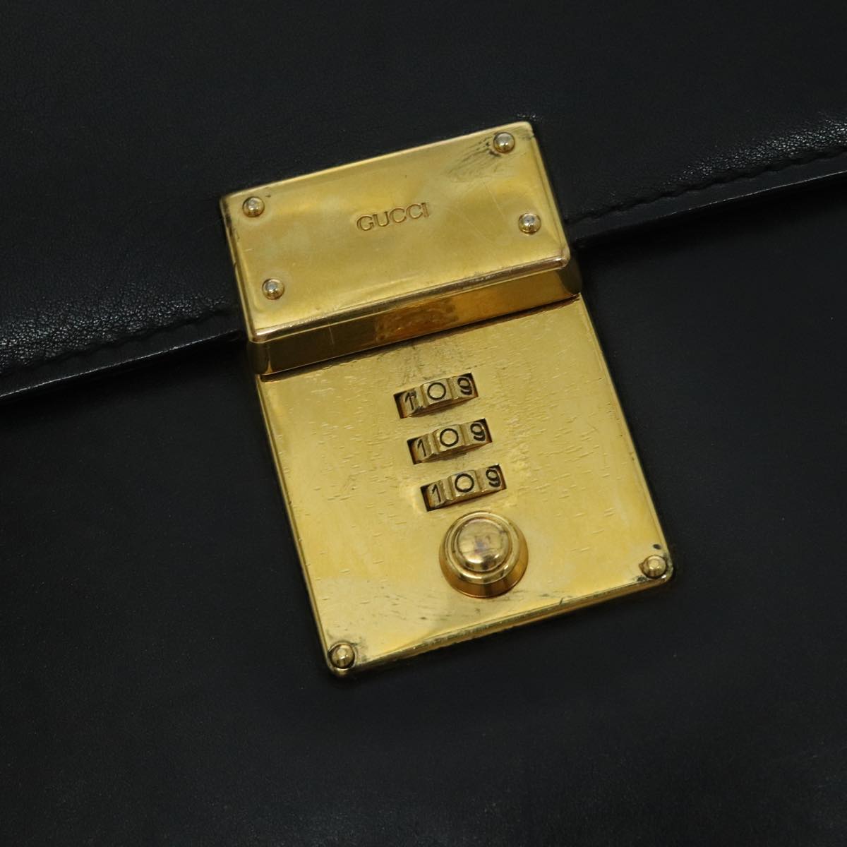 GUCCI Briefcase Leather Black Gold Auth bs18662