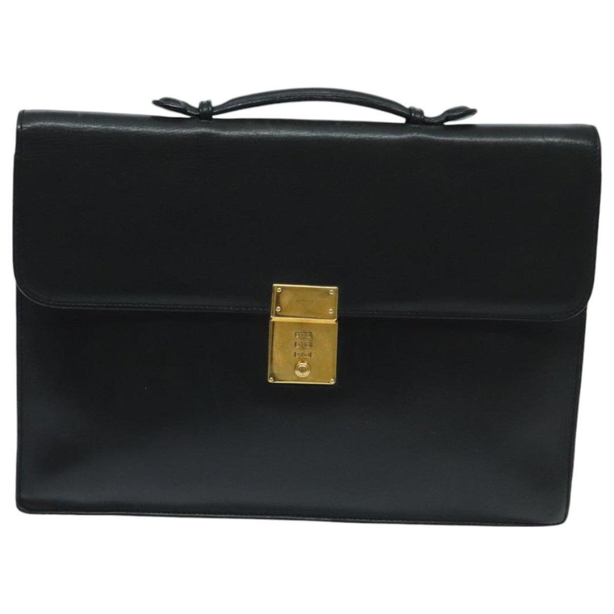 GUCCI Briefcase Leather Black Gold Auth bs18662