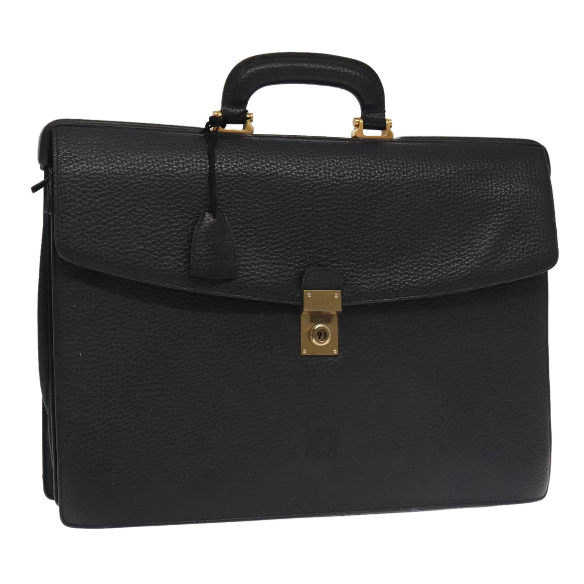 LOEWE Anagram Business Bag Leather Black Gold Auth bs18692