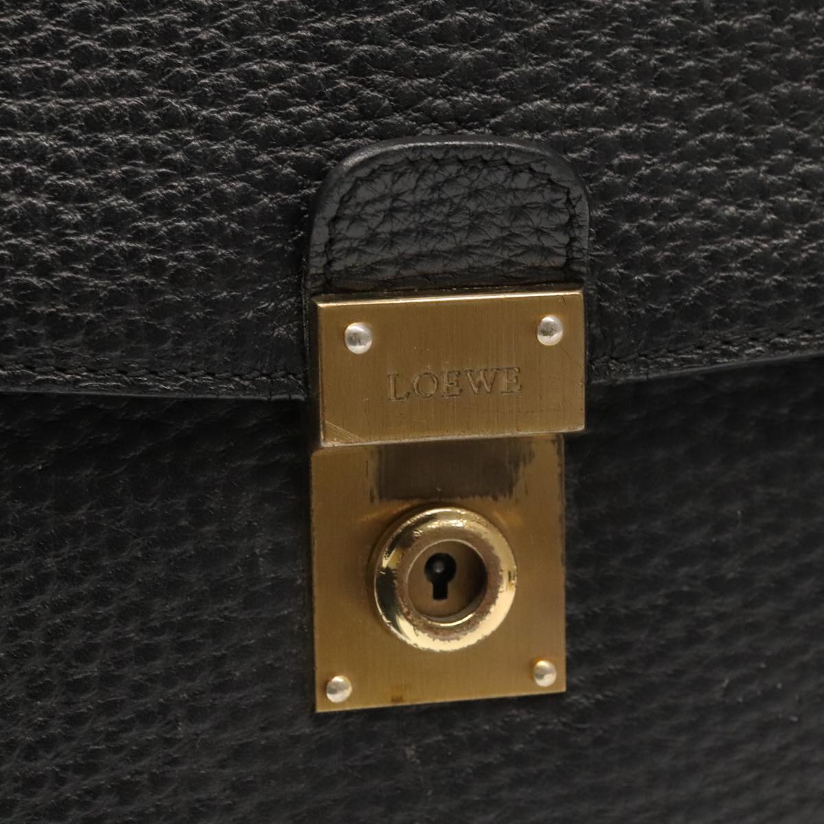 LOEWE Anagram Business Bag Leather Black Gold Auth bs18692