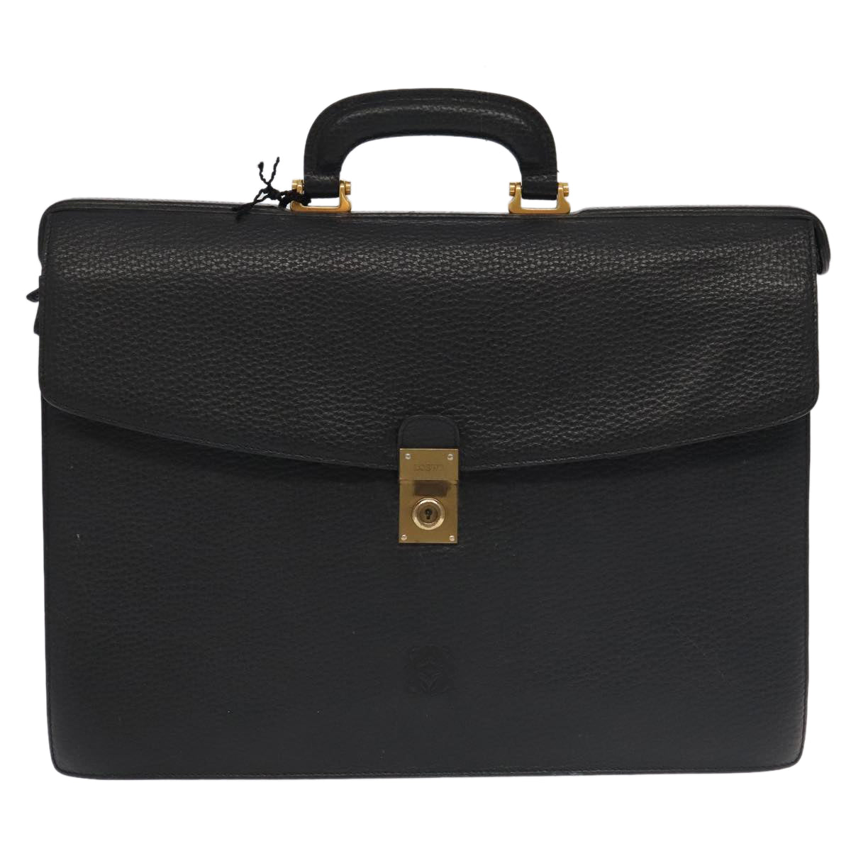 LOEWE Anagram Business Bag Leather Black Gold Auth bs18692