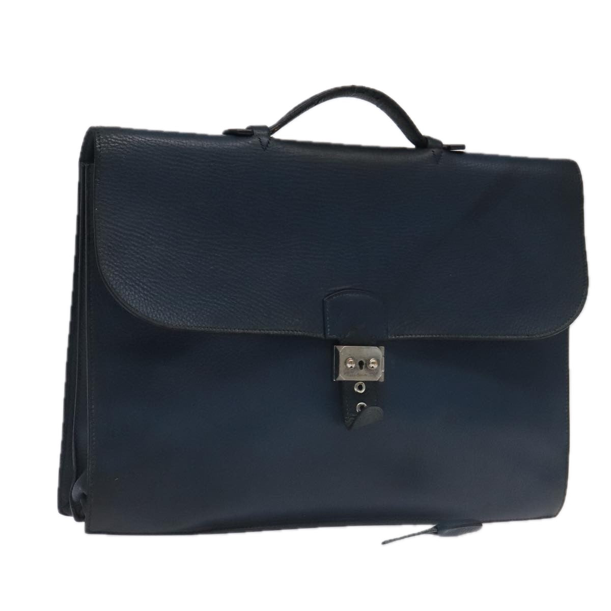 HERMES Sac Adepeche Business Bag Leather Navy Silver Auth bs18697