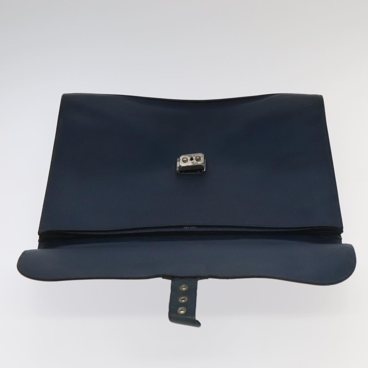 HERMES Sac Adepeche Business Bag Leather Navy Silver Auth bs18697