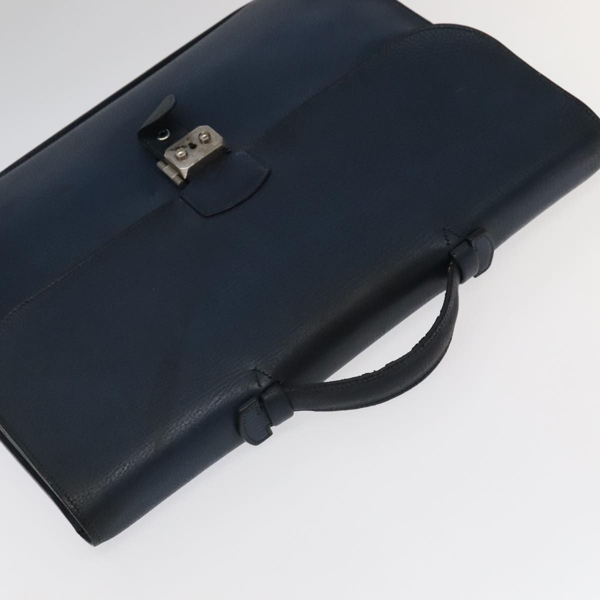 HERMES Sac Adepeche Business Bag Leather Navy Silver Auth bs18697