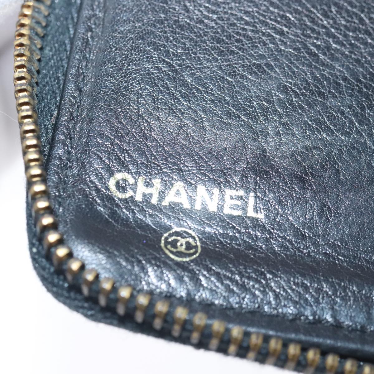 CHANEL Wallet Caviar Skin Black Gold CC Auth bs18702