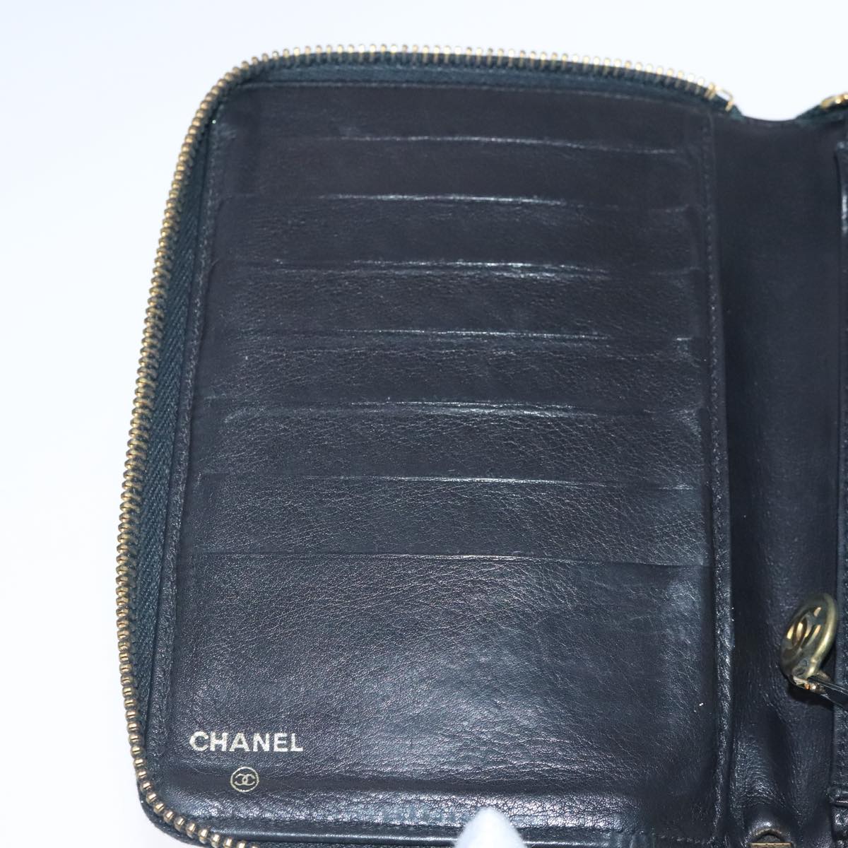 CHANEL Wallet Caviar Skin Black Gold CC Auth bs18702