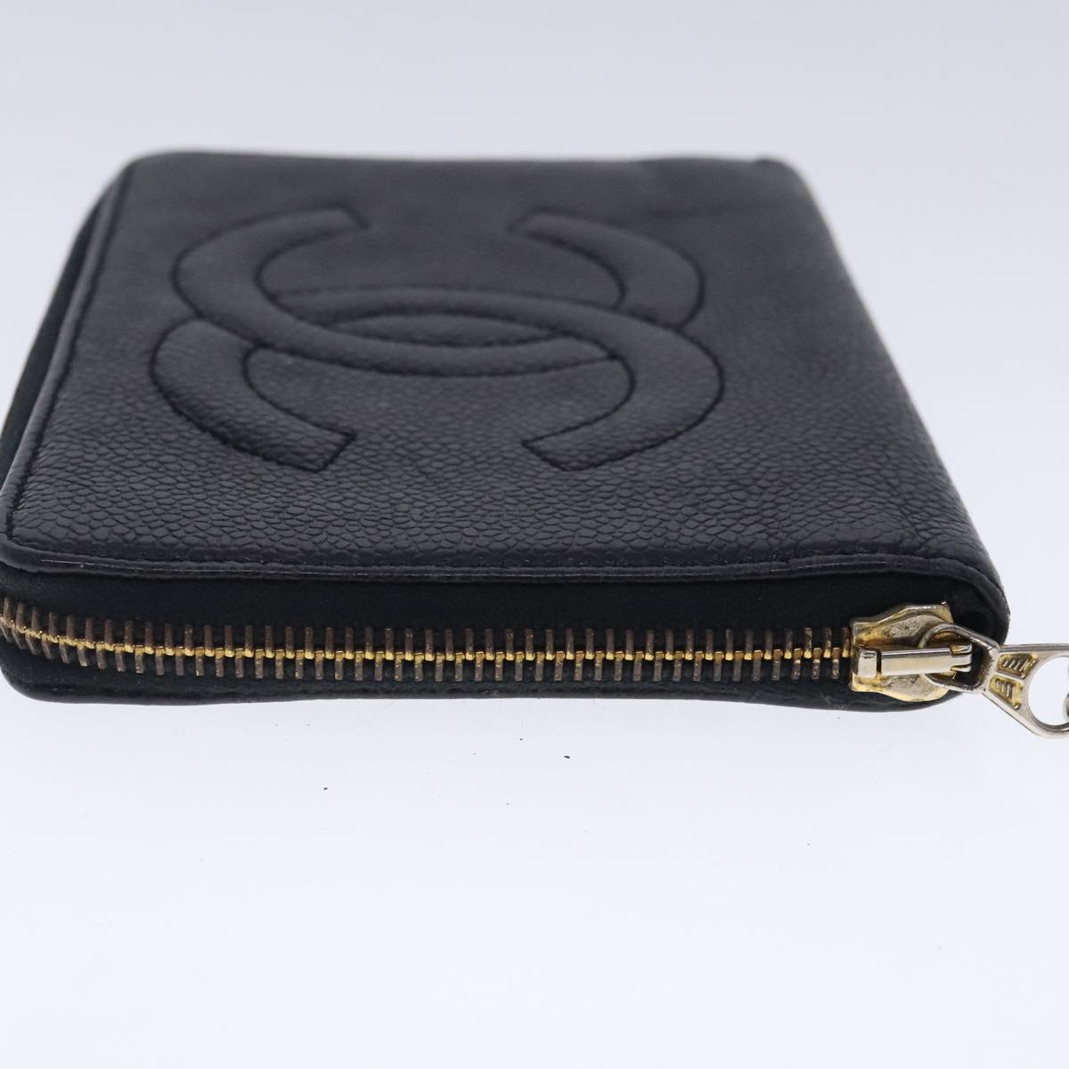 CHANEL Wallet Caviar Skin Black Gold CC Auth bs18702