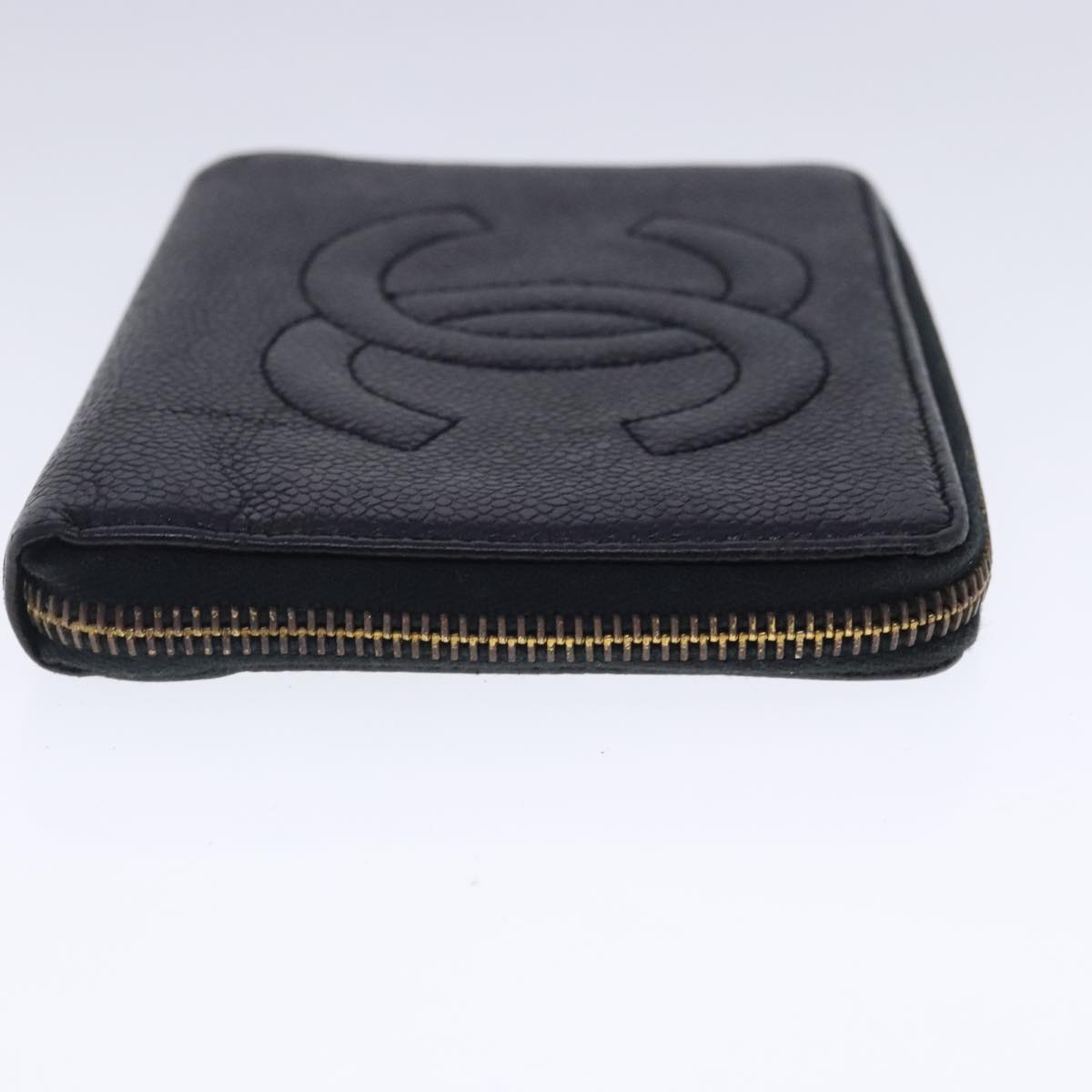 CHANEL Wallet Caviar Skin Black Gold CC Auth bs18702