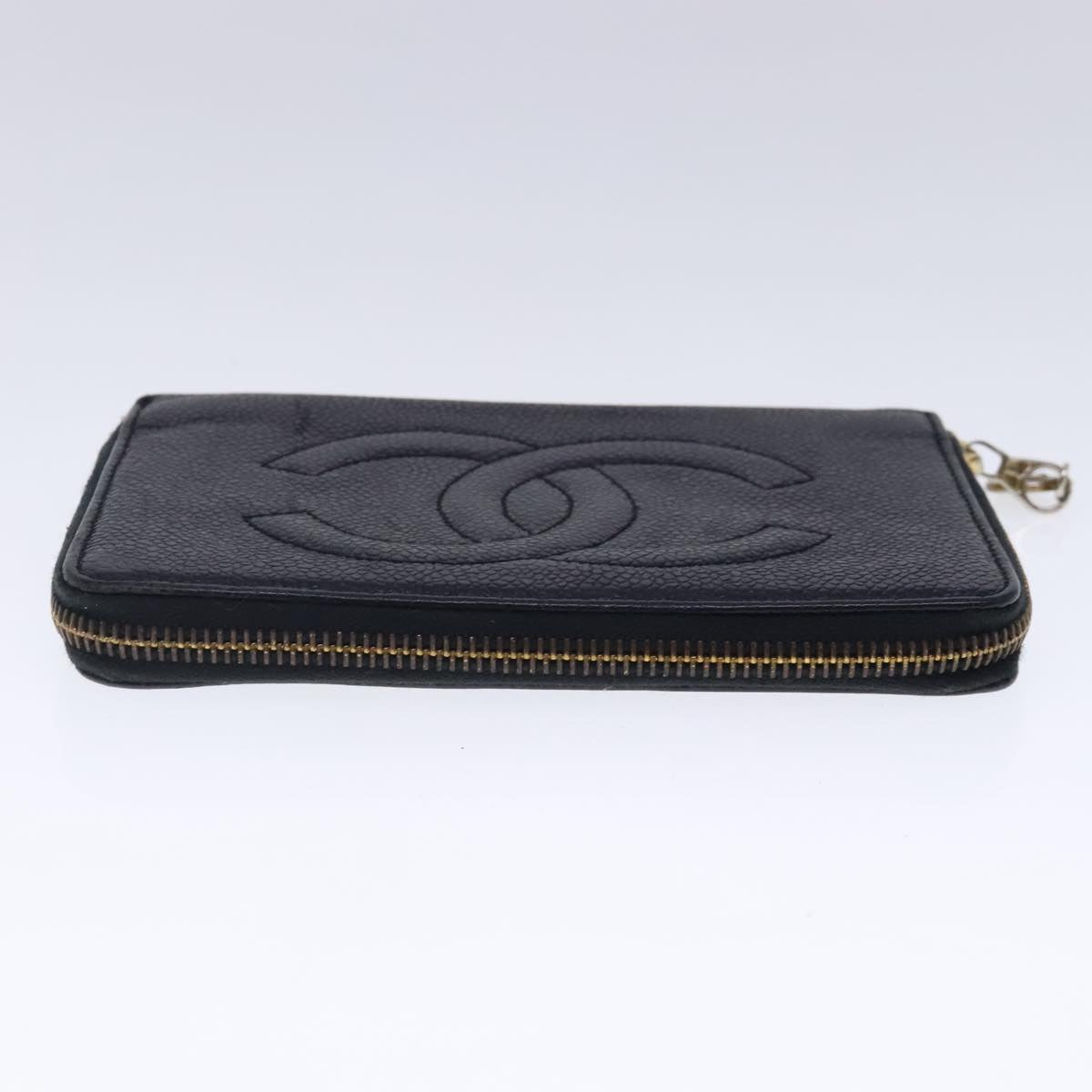 CHANEL Wallet Caviar Skin Black Gold CC Auth bs18702