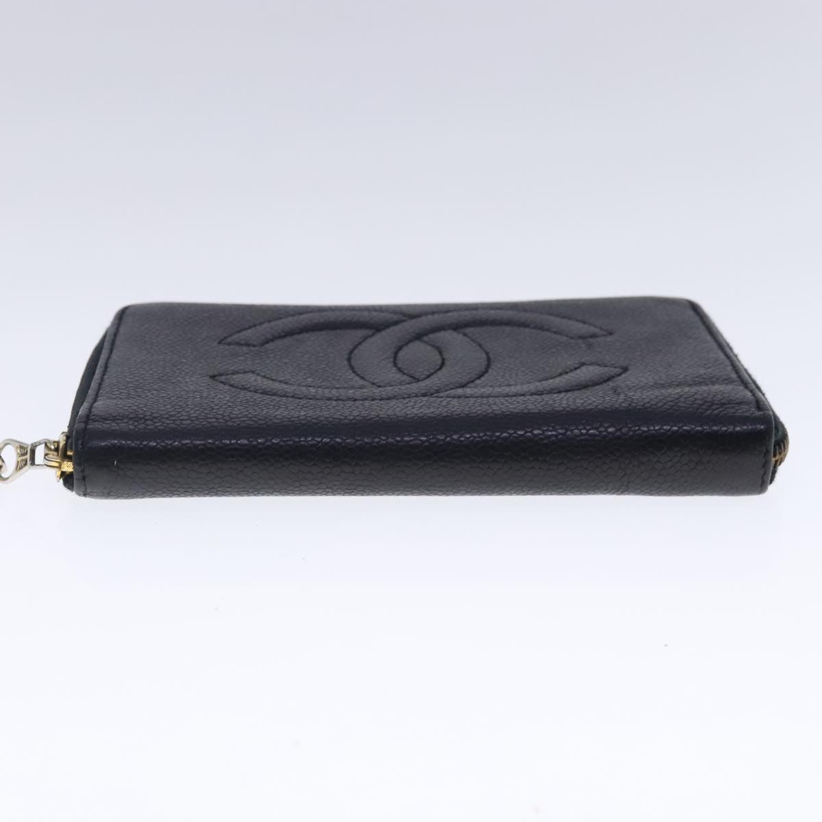 CHANEL Wallet Caviar Skin Black Gold CC Auth bs18702