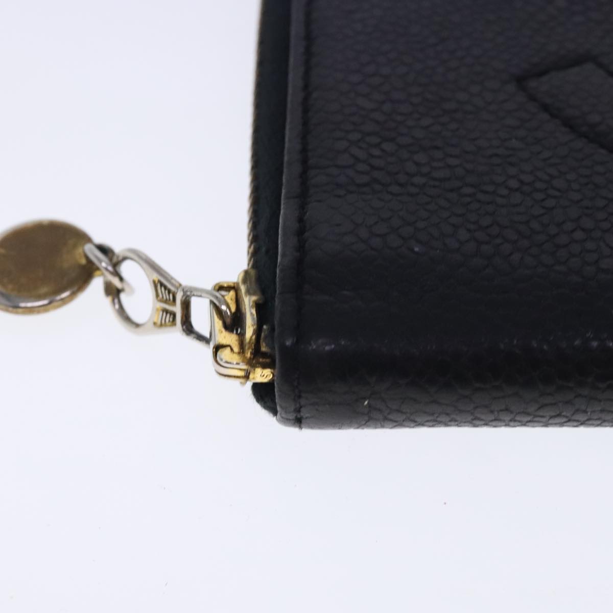 CHANEL Wallet Caviar Skin Black Gold CC Auth bs18702