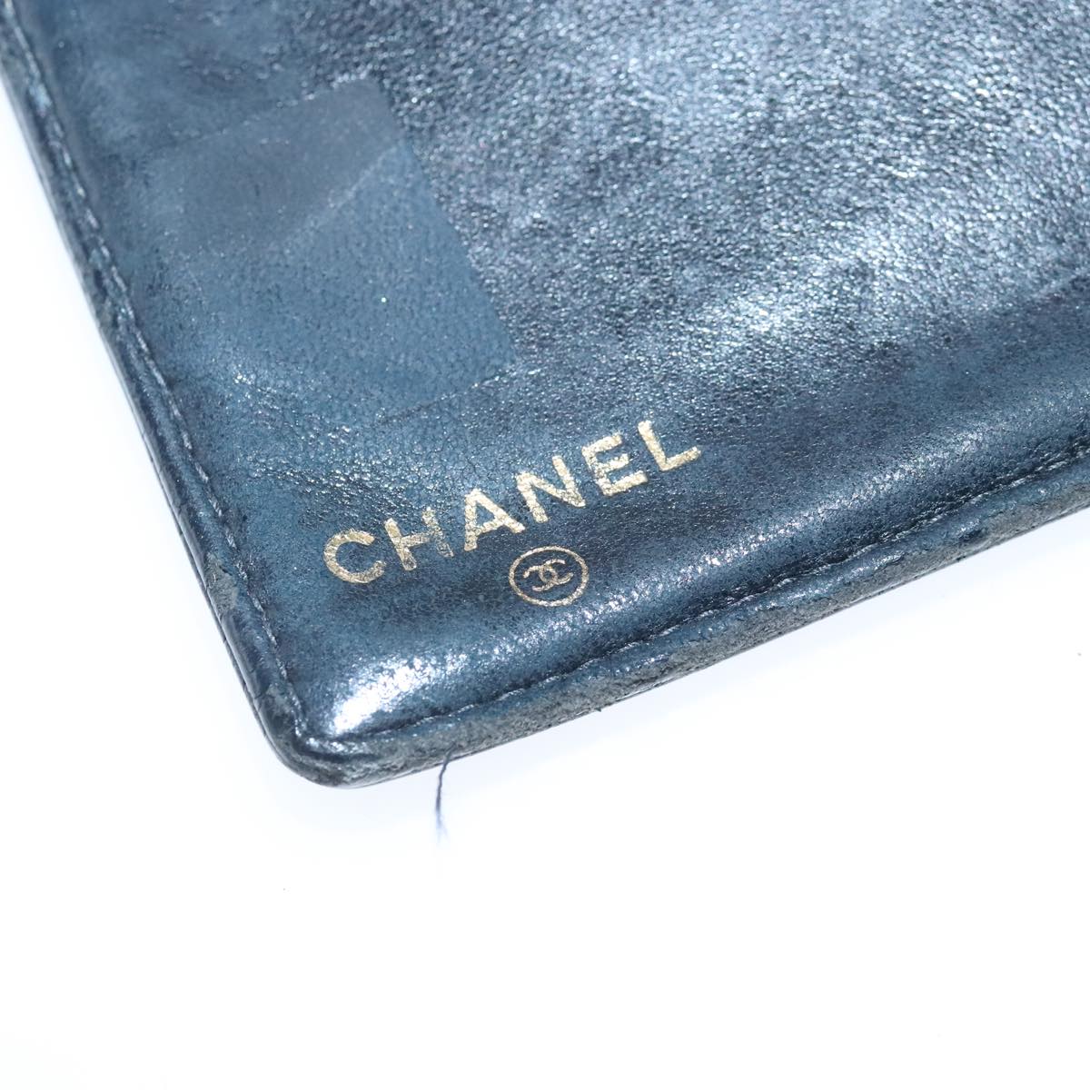 CHANEL Long Wallet Caviar Skin Black Gold CC Auth bs18703