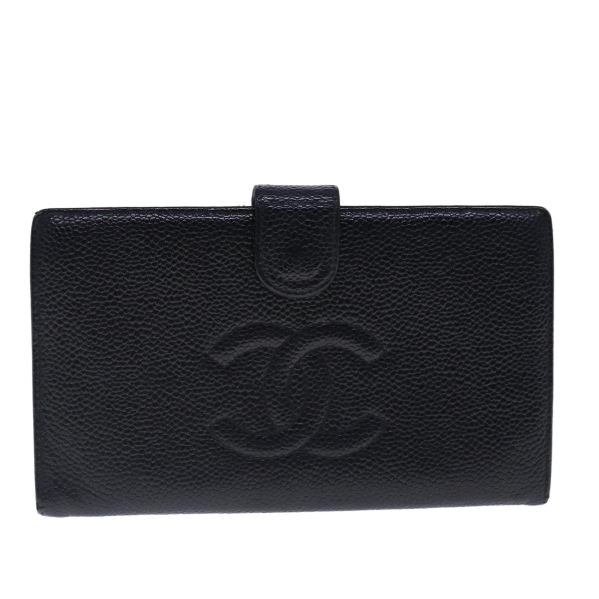 CHANEL Long Wallet Caviar Skin Black Gold CC Auth bs18703 - 0