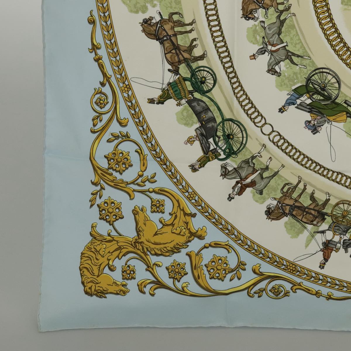 HERMES Carre 90 Scarf ""LA PROMENADE DE LONGCHAMPS"" Silk Blue Auth bs18705