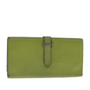 HERMES bean Soufflé Wallet Leather Green Silver Auth bs18706-1