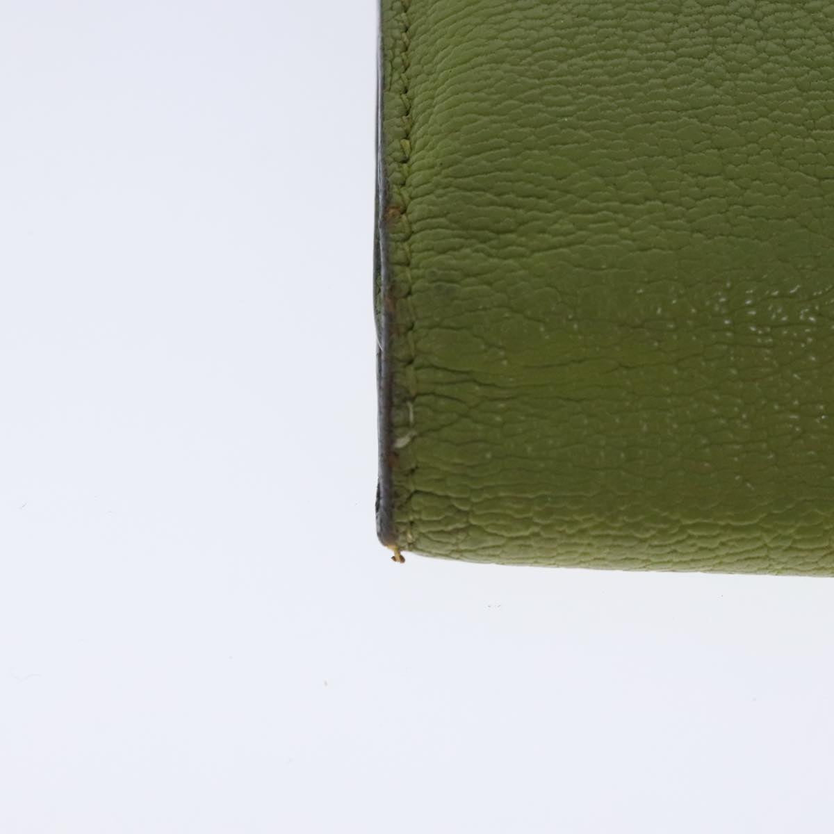 HERMES bean Soufflé Wallet Leather Green Silver Auth bs18706