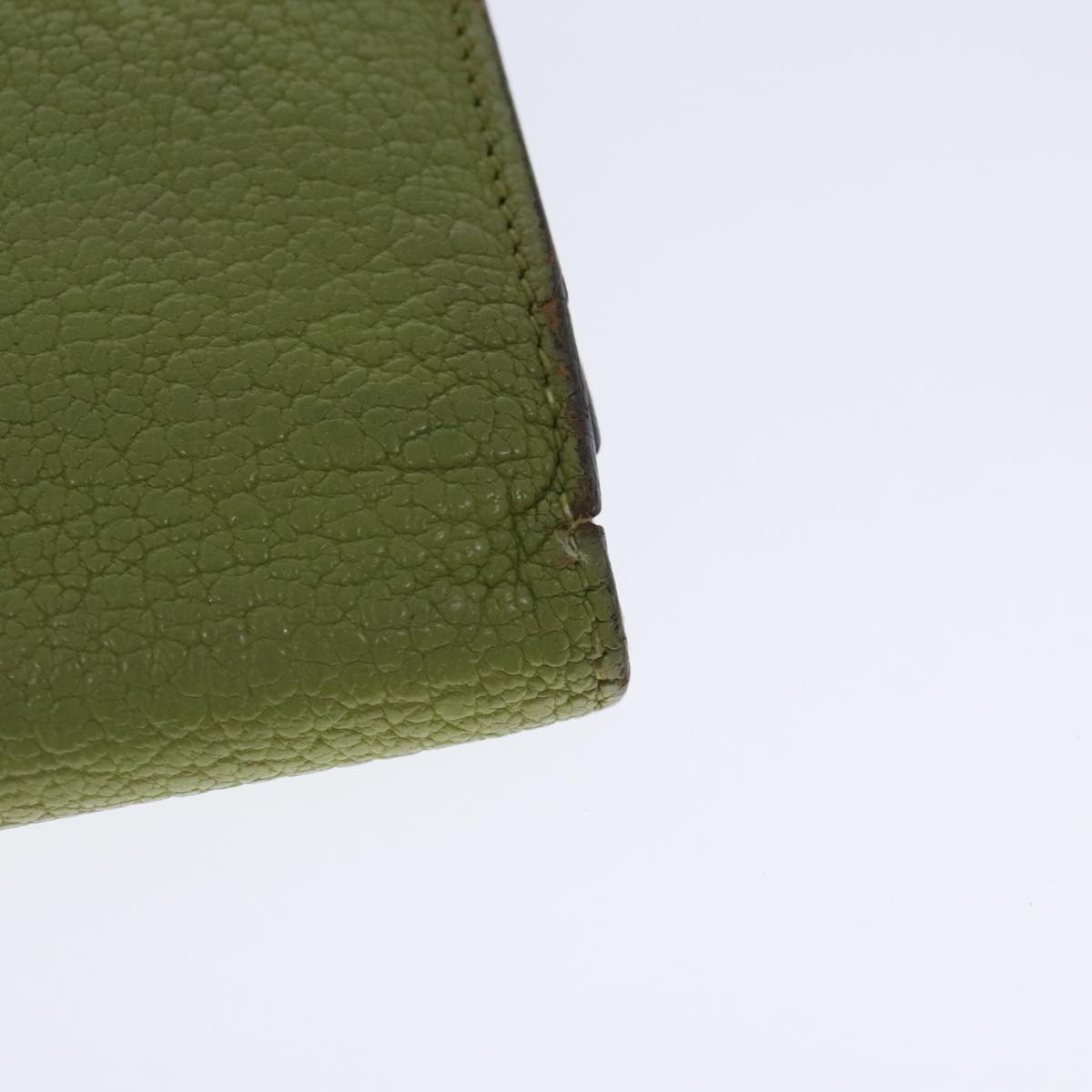 HERMES bean Soufflé Wallet Leather Green Silver Auth bs18706