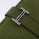 HERMES bean Soufflé Wallet Leather Green Silver Auth bs18706-8