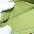 HERMES bean Soufflé Wallet Leather Green Silver Auth bs18706-11