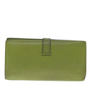 HERMES bean Soufflé Wallet Leather Green Silver Auth bs18706-2