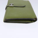 HERMES bean Soufflé Wallet Leather Green Silver Auth bs18706-3